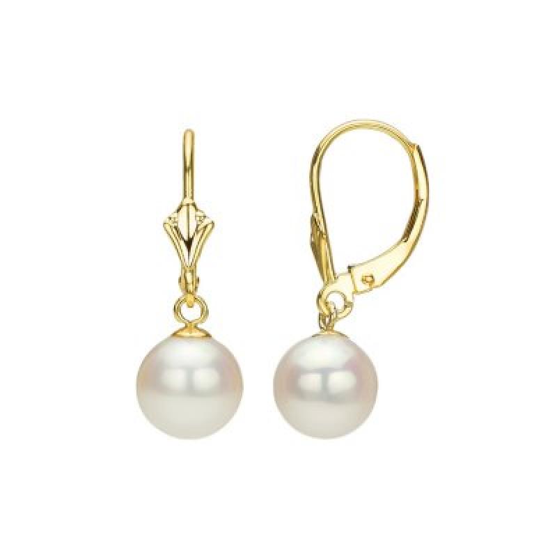 White Round Freshwater Pearl Lever-Back Earring (Assorted Pearl Sizes)