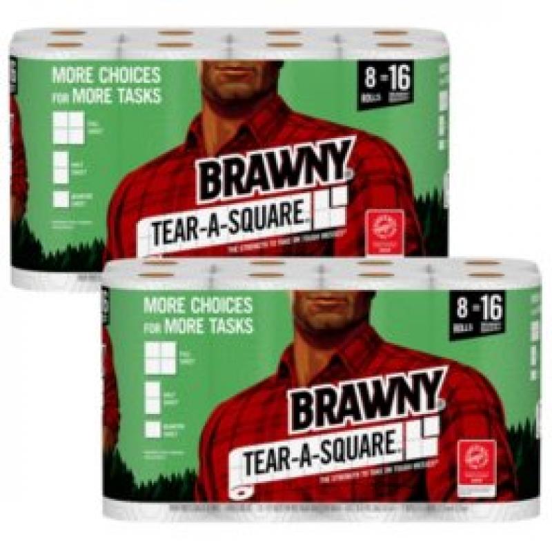 Brawny Tear-A-Square Paper Towels, Quarter Size Sheets (8 rolls per pk., 2 pk.)