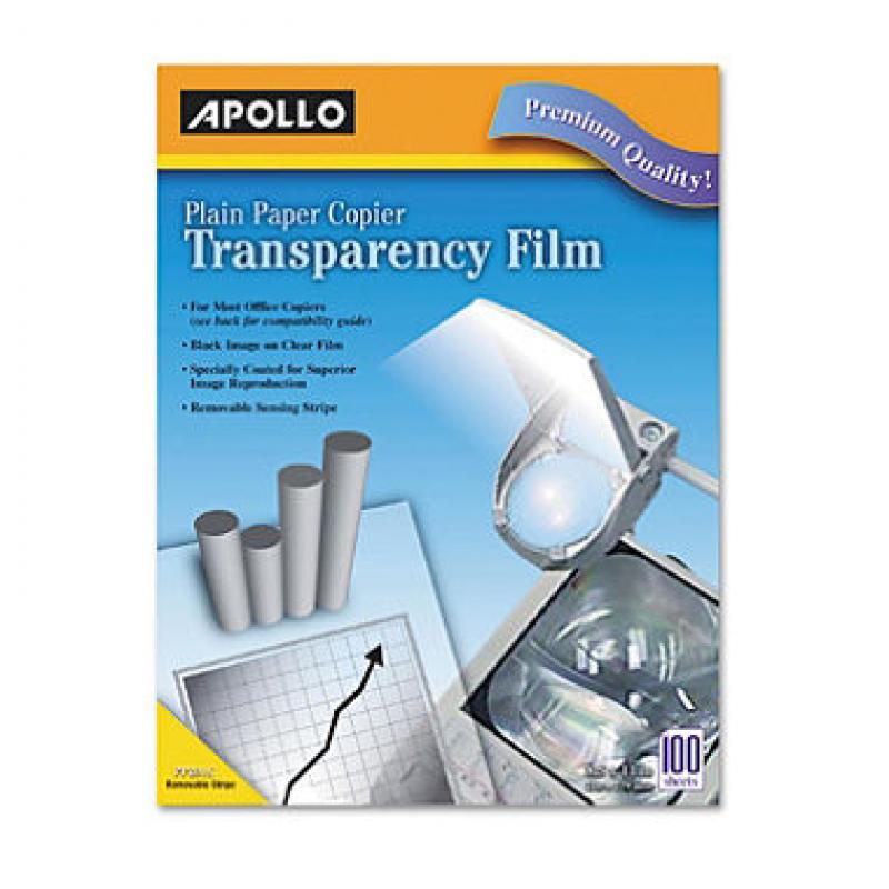 Apollo - Laser Copier Transparency Film, Removable Sensing Stripe, Letter, Clear - 100/Box