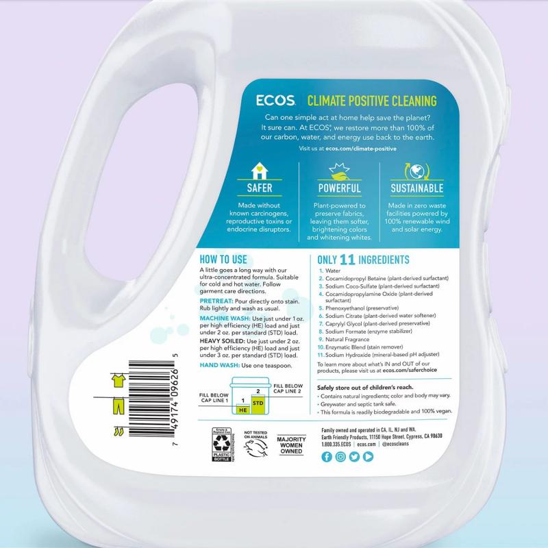 ECOS Hypoallergenic Liquid Laundry Detergent PLUS Enzymes, Lavender Scent (230 loads, 210 fl. oz.)