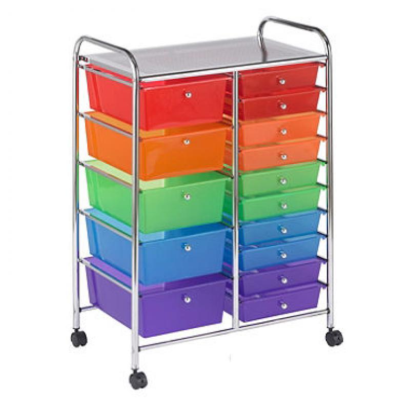 ECR4Kids 15 Drawer Mobile Organizer, Assorted Colors