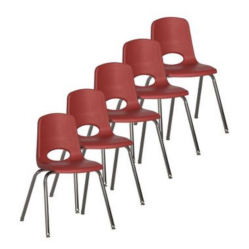 ECR4Kids 18" Adult School Stack Chair, Select Color - 5 pack red