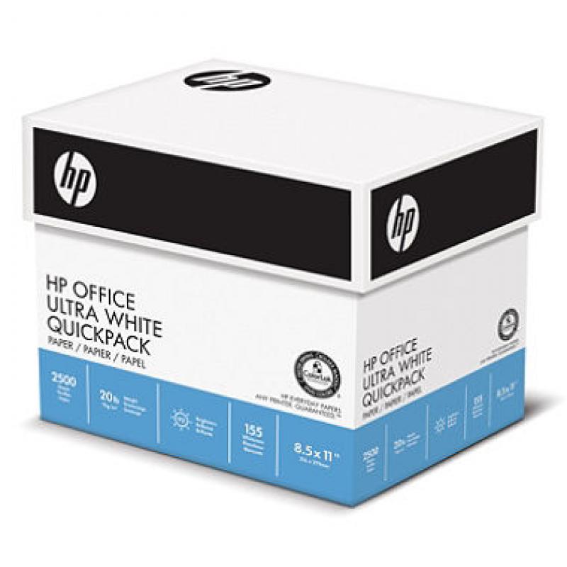 HP Office Paper, 20lb, 92 Bright, 8 1/2 x 11, Ultra-White, 2500 Sheets/Ream