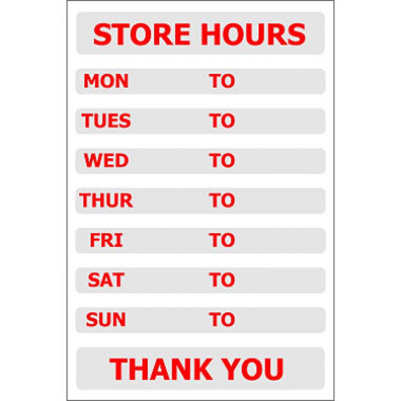 Store Hours - 8" x 12" Decal - 6 Pack
