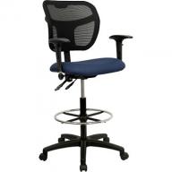 Flash Furniture Navy Blue Fabric and Mesh Drafting Stool w/ Arms
