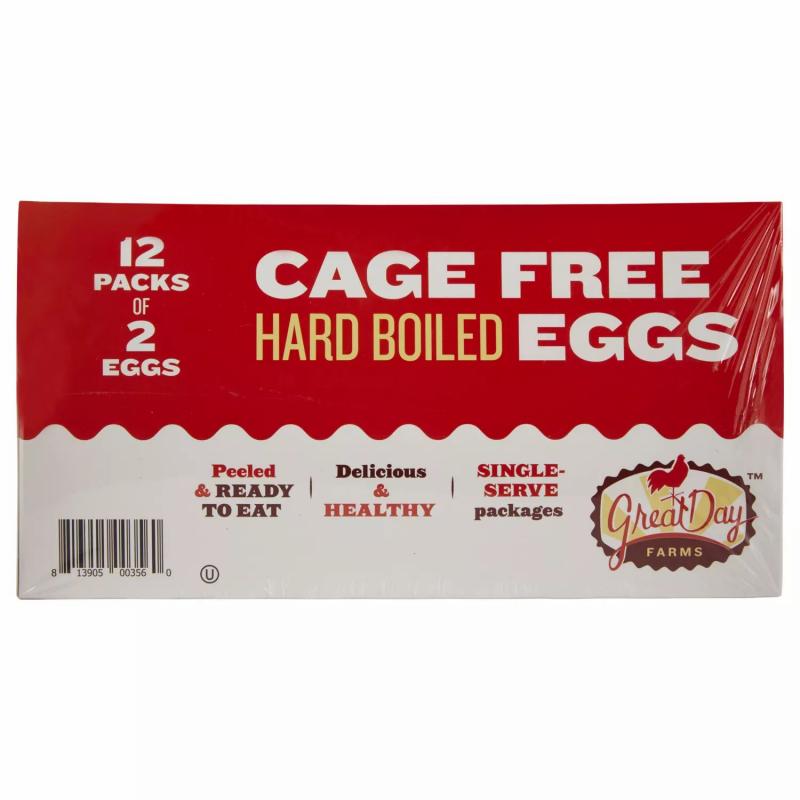 Great Day Farms Cage Free Hard-Boiled Eggs, Peeled (2 eggs per pk., 12 pks.)