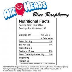 Airheads Blue Raspberry Flavored Candy .55 oz. Bar (36 Ct.)