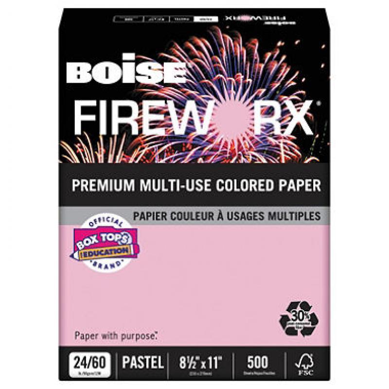 Boise FIREWORX Colored Paper, 24lb, 8-1/2 x 11, Powder Pink - 500 Sheets/Ream