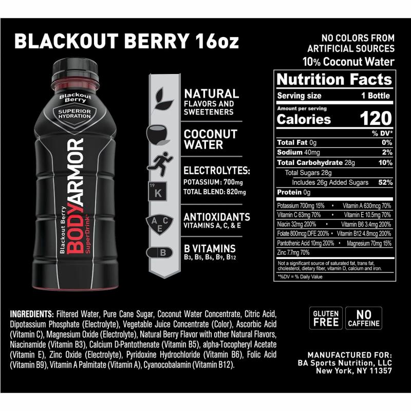 BODYARMOR Sports Drink  Blackout Berry 16 fl. oz  Qty 5