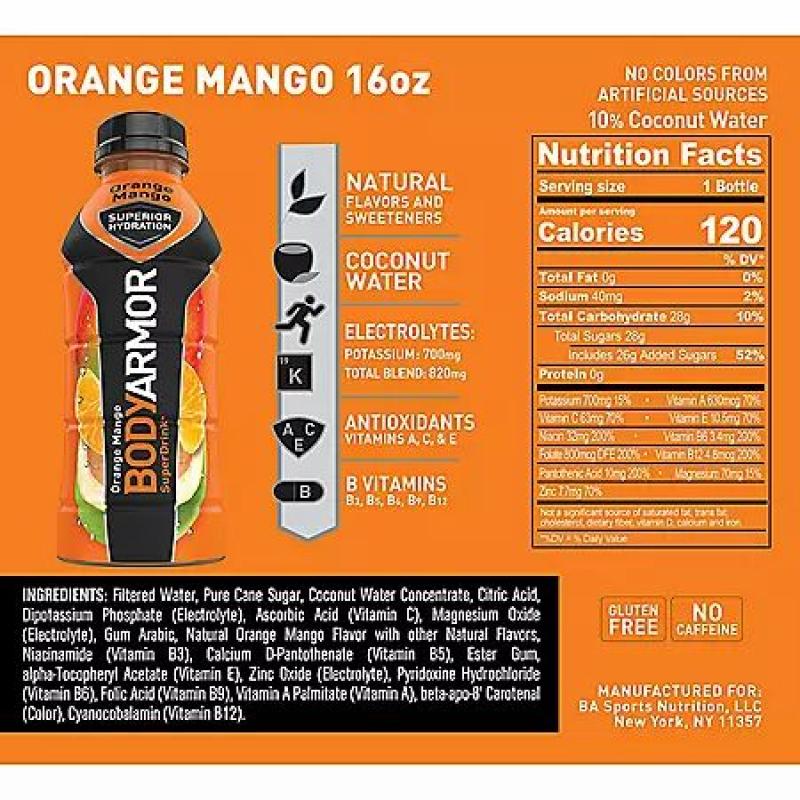 BODYARMOR Sports Drink Orange Mango 16 fl. oz Qty 5
