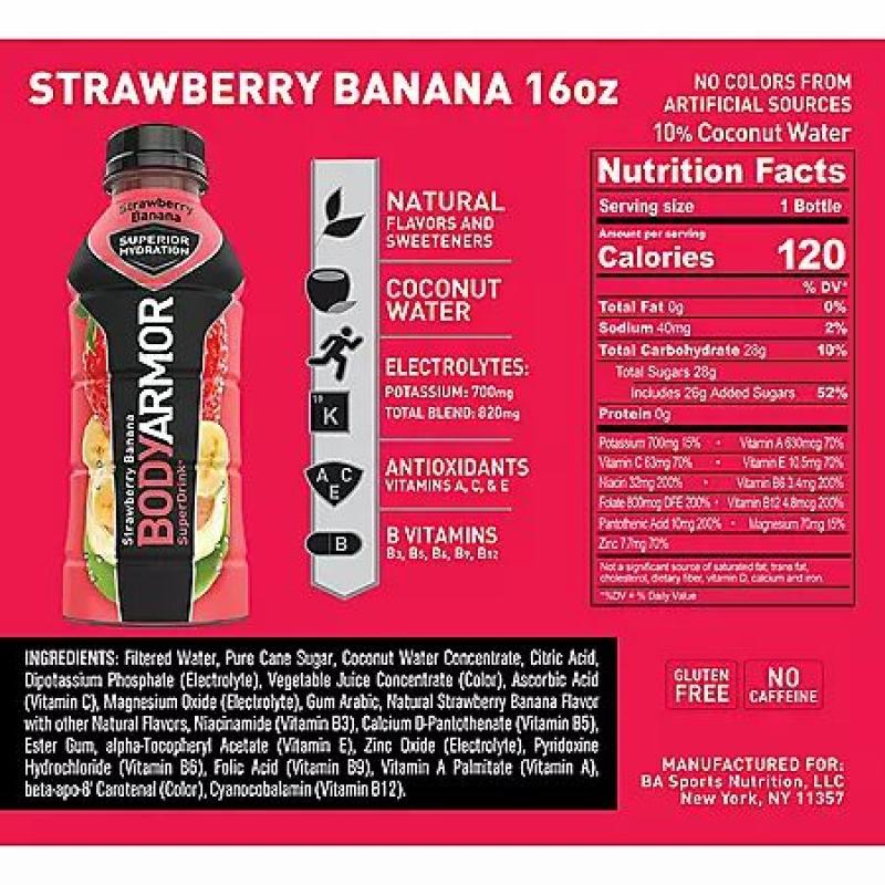 BODYARMOR Sports Drink Variety Pack Strawberry Banana (16 fl. oz., 1pk.)