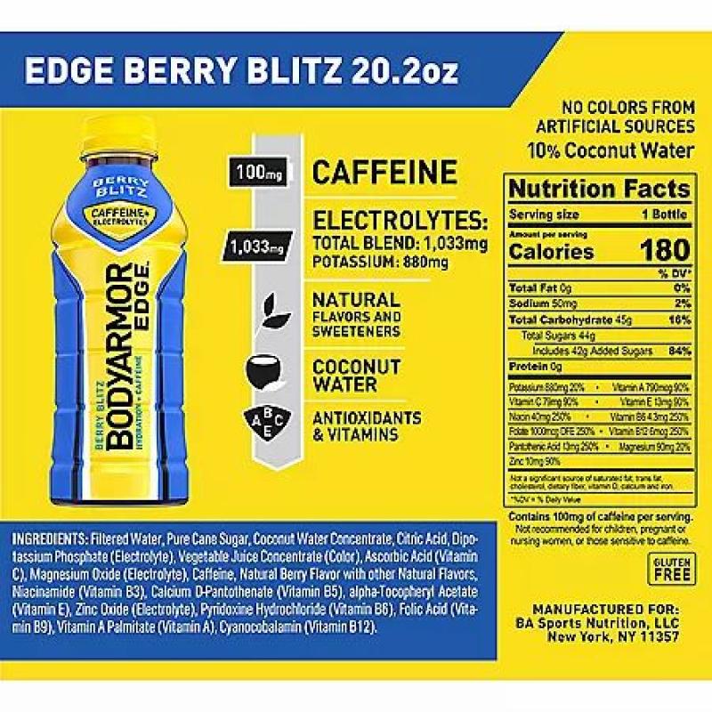 BODYARMOR EDGE Sports Drink  Berry Blitz, 20 fl. oz., Qty 5