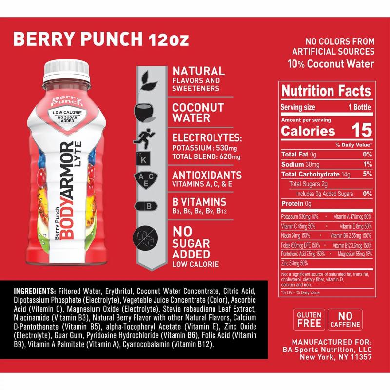 BODYARMOR LYTE Sports Drink  Berry Punch 12 fl. oz. Qty 7