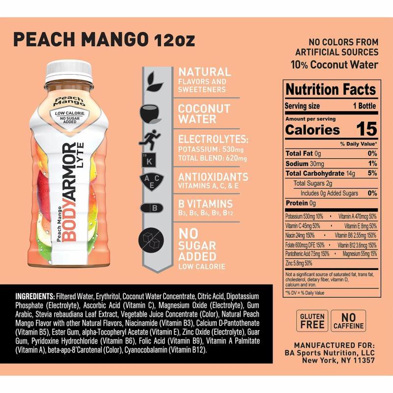 BODYARMOR LYTE Sports  Peach Mango 12 fl. oz  Qty 7
