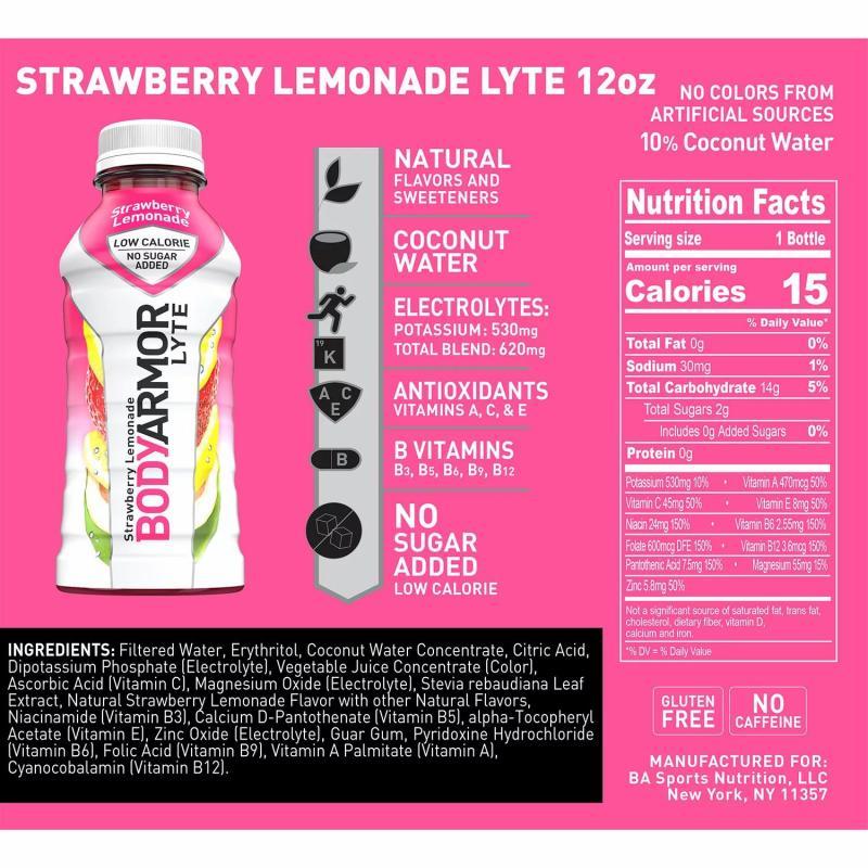 BODYARMOR LYTE Sports Drink  Strawberry Lemonade 12 fl oz Qty 7