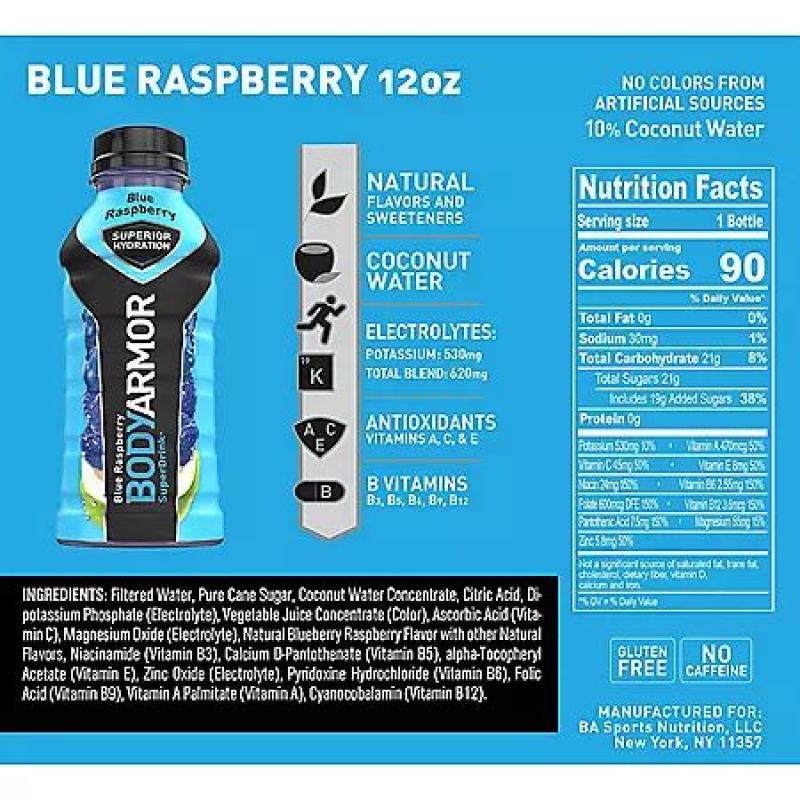 BODYARMOR LYTE Sports Drink Variety Pack   Blue Raspberry   (12 fl. oz., 1 pk.)