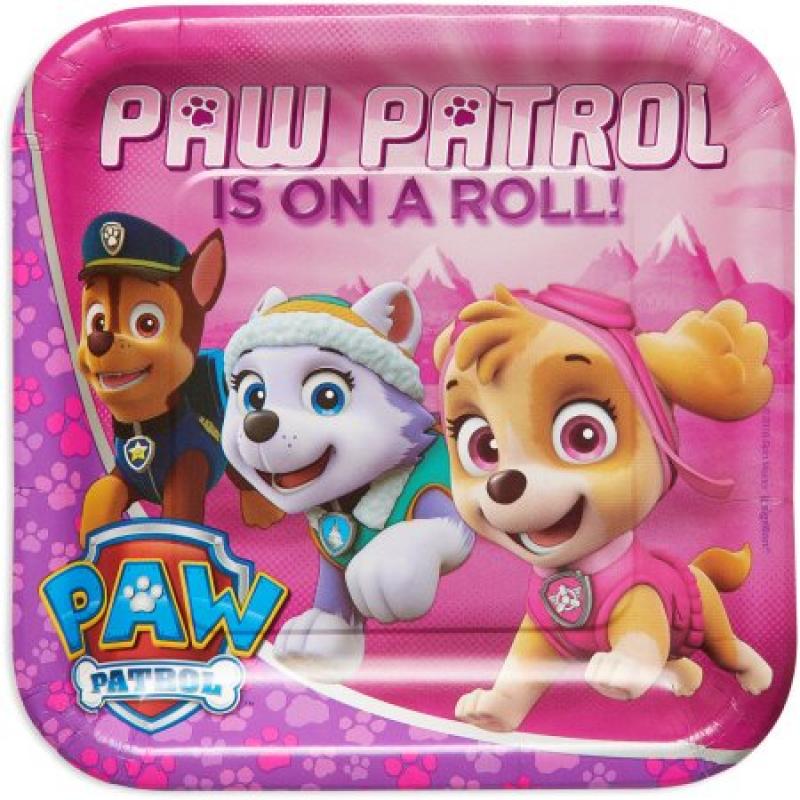 PAW Patrol Pink 9" Square Plate, 8 Count, Party Supplies