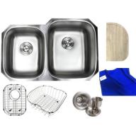 Ariel Pearl 32" Premium 16 Gauge Stainless Steel Undermount 40/60 Double Bowl Kitchen Sink Complete Package