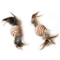 6-Pack Paper Rope Ball with Feather Tail, Brown/Natural Pattern, 12 Pieces, 6 Each