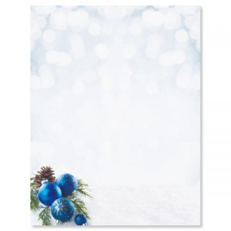 Blue Ornaments Christmas Letter Papers - Set of 25 Christmas stationery papers are 8 1/2" x 11", compatible computer paper