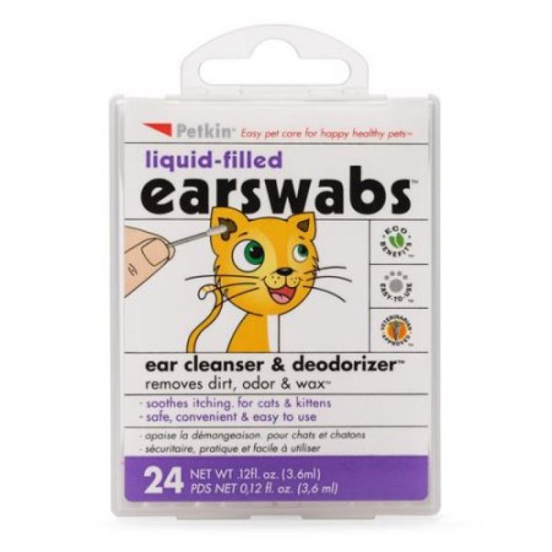Petkin Liquid-Filled EarSwabs Ear Cleanser & Deodorizer for Cats, 0.12 fl oz, 24 count