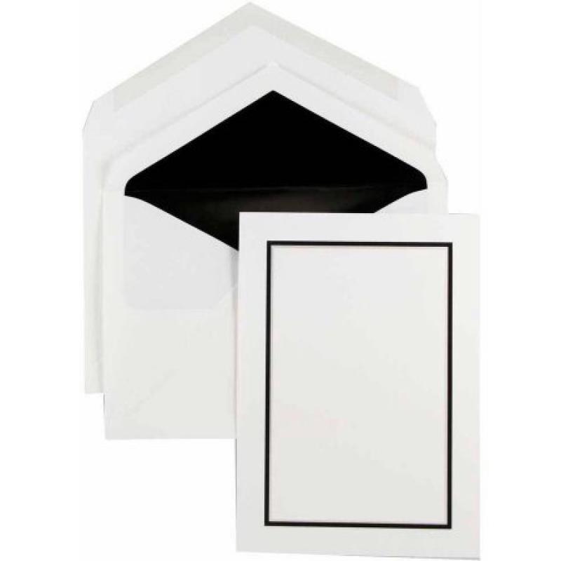 JAM Paper Large Stationery Sets with Black Border and Matching Envelopes, White, 50-Pack