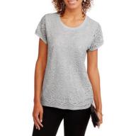 Faded Glory Women&#039;s Short Sleeve Lace Front T-Shirt