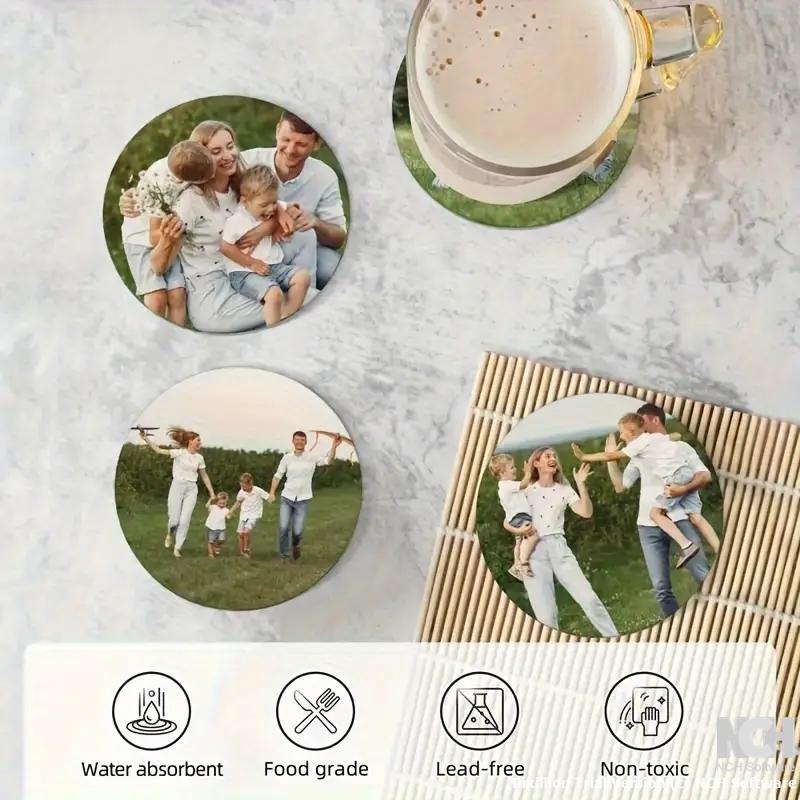 6pcs Custom Engraved Wooden Coasters - Personalize with Your Photos | Heat-Resistant, Non-Slip & Washable | Perfect for Coffee & Dining Tables | Ideal Housewarming or Holiday Gift