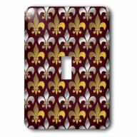 3dRose Gold and silver colored fleur de lis pattern crimson red background, 2 Plug Outlet Cover