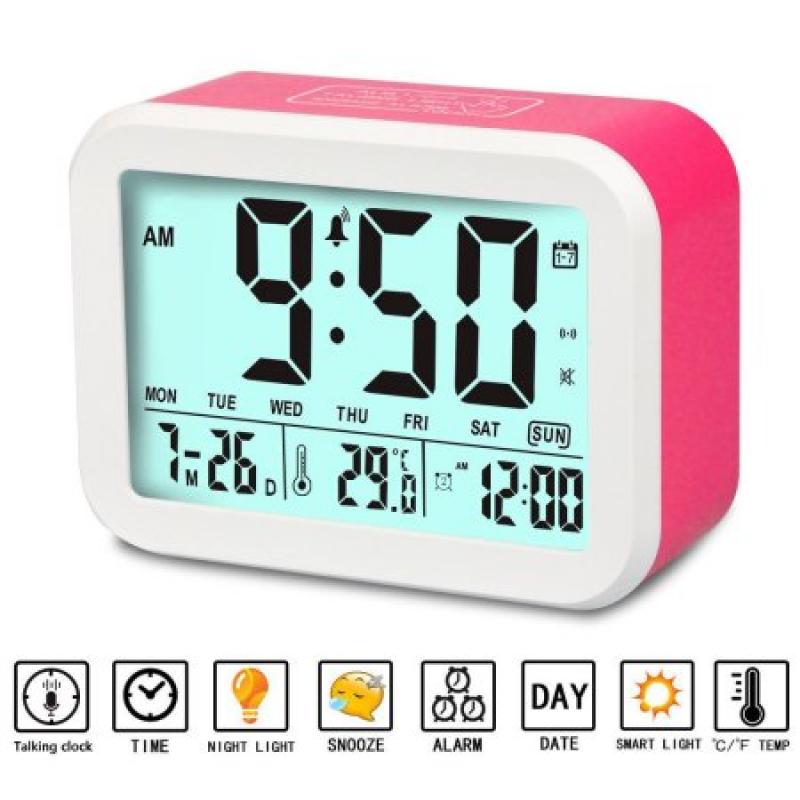 Digital Alarm Clock with Music, LittleMax LCD Digital Alarm Desk Table Watch Clock with Intelligent Noctilucent & Snooze Function Month Date Temperature Display Clock for Adults, Kids & Teens, Red