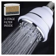 AquaCare By HotelSpa® SpiralFlo 4-inch Chrome Face / 6-Setting Filtered Shower Head with 3 Stage Shower Water Filter Cartridge Inside / White Finish