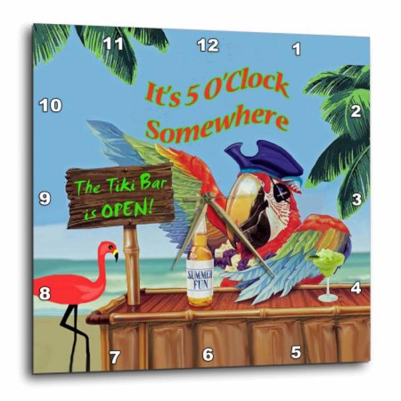 3dRose Pirate Parrot in Paradise, Wall Clock, 15 by 15-inch