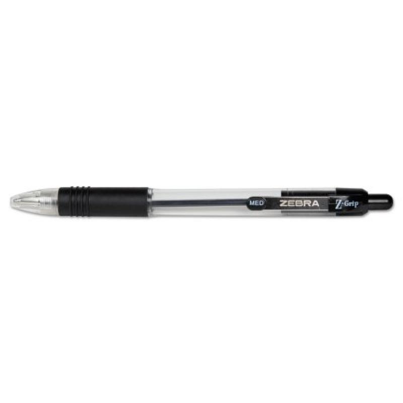 Zebra Z-Grip Retractable Ballpoint Pen, Black Ink, Medium, Dozen