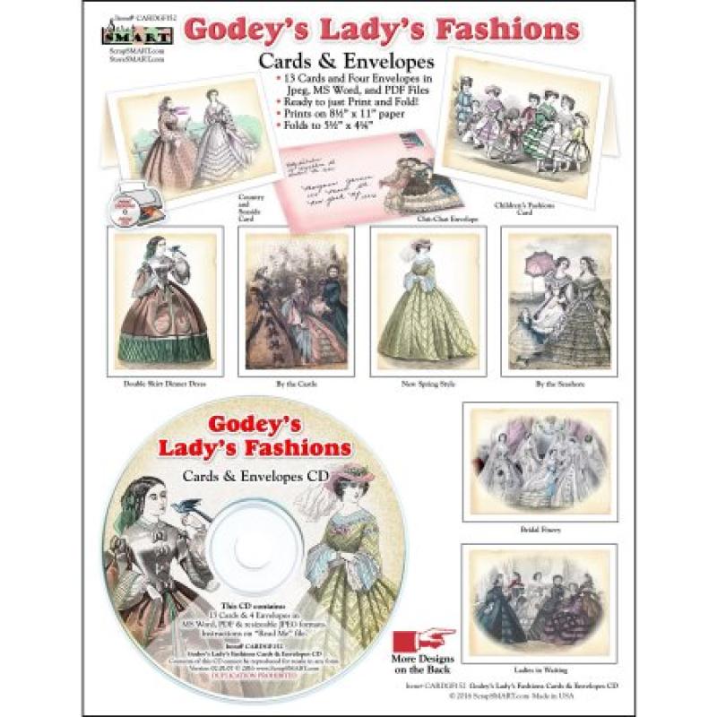 ScrapSMART Godey&#039;s Ladies&#039; Fashions Cards and Envelopes CD-ROM, 1860s