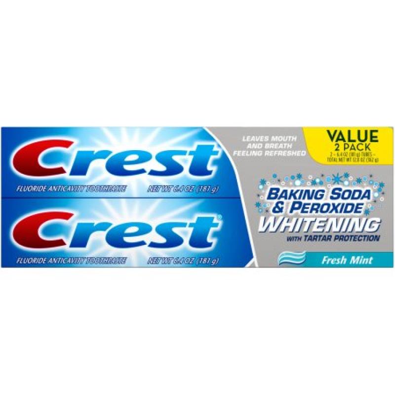 Crest Baking Soda & Peroxide Whitening with Tartar Protection Fresh Mint Toothpaste, 6.4 oz, (Pack of 2)