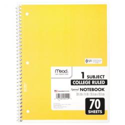 Mead Spiral Notebook, 1 Subject, College Ruled, 70 Sheets, 6 Pack (73065)