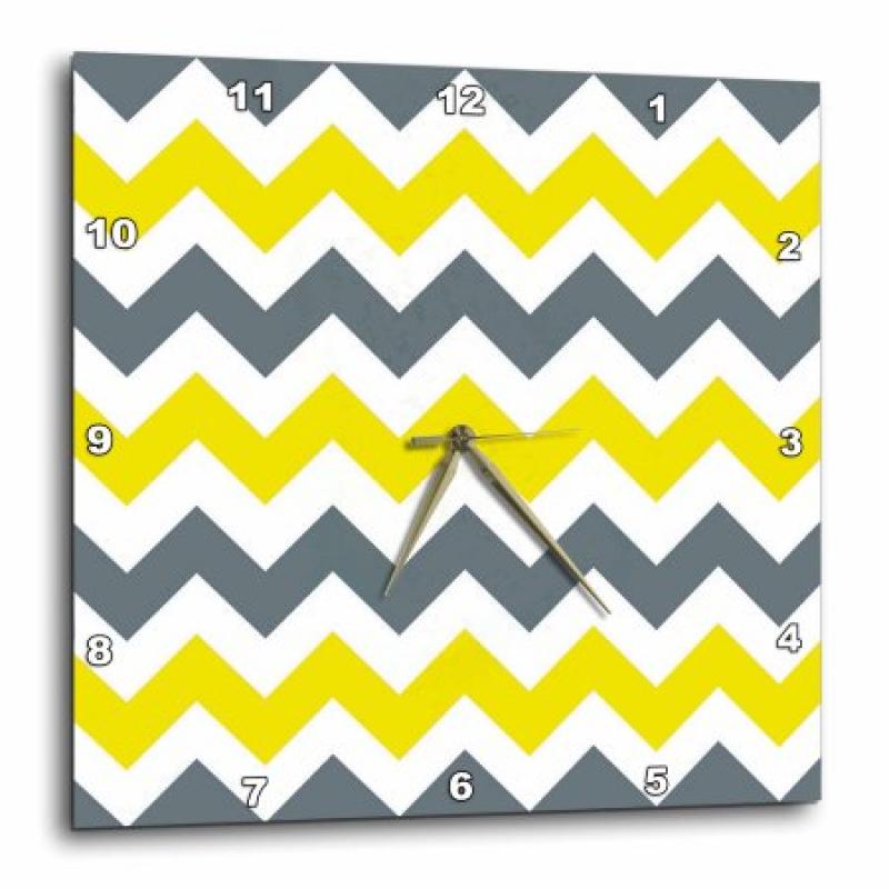 3dRose Blue Gray Yellow and White Chevrons, Wall Clock, 10 by 10-inch