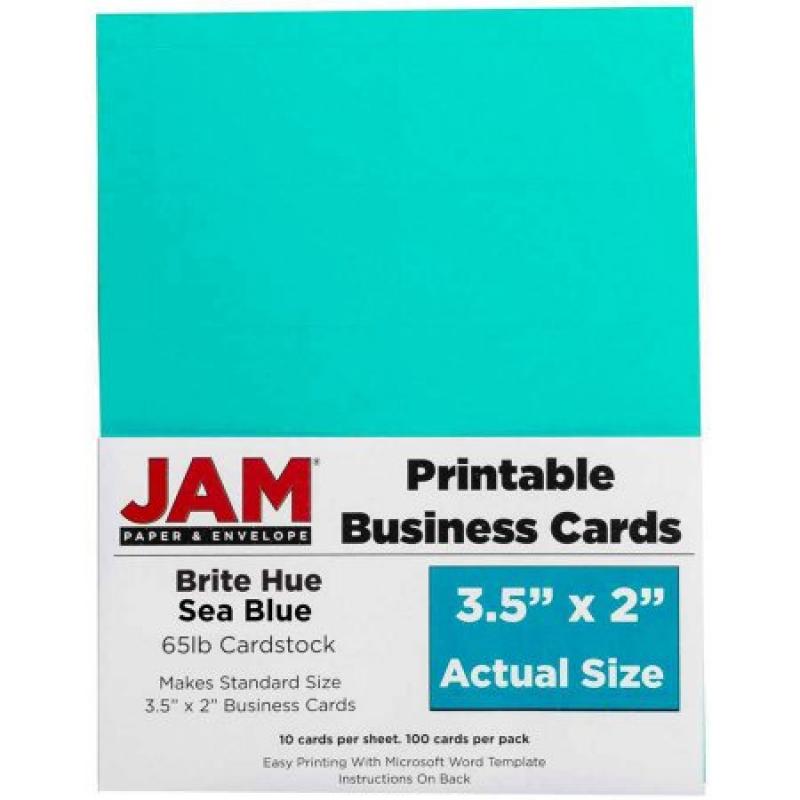 JAM Paper 3.5" x 2" Printable Business Cards, Sea Blue, 100-Pack