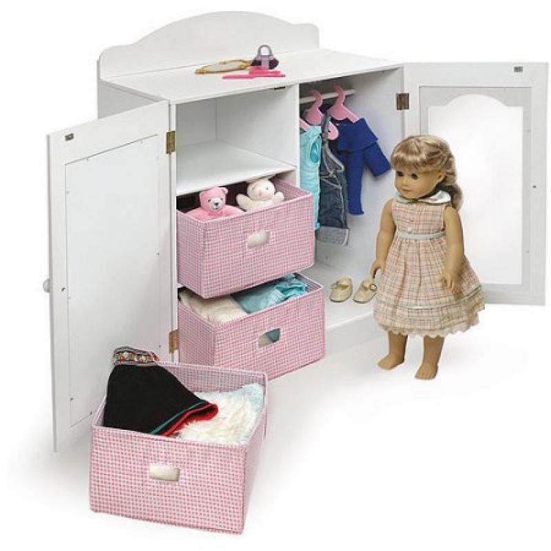 Badger Basket Mirrored Doll Armoire with Hangers and Baskets, Fits Most 18" Dolls & My Life As