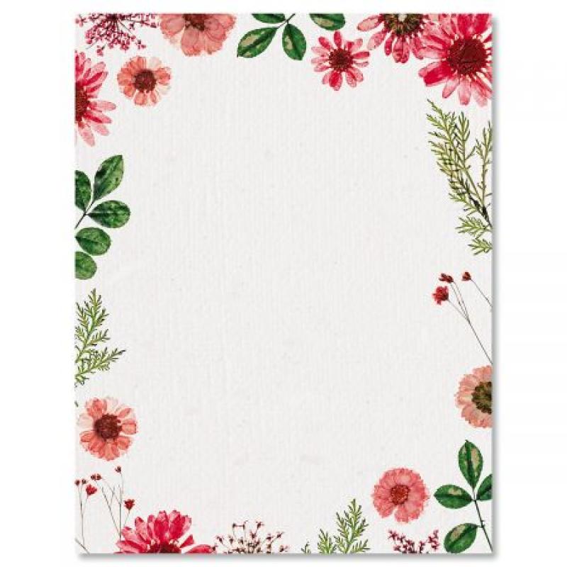 Sun Dried Florals Easter Letter Papers - Set of 25 spring stationery papers are 8 1/2" x 11", compatible computer paper, spring letterhead sheets great for Easter Flyers, Invitations, or Letters