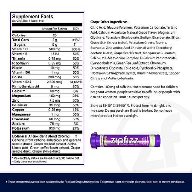 Zipfizz Energy Drink Mix, Grape (20 ct)