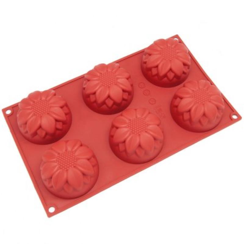 Freshware 6-Cavity Sunflower Silicone Mold for Muffin, Soap, Cupcake, Pudding and Jello, SL-120RD