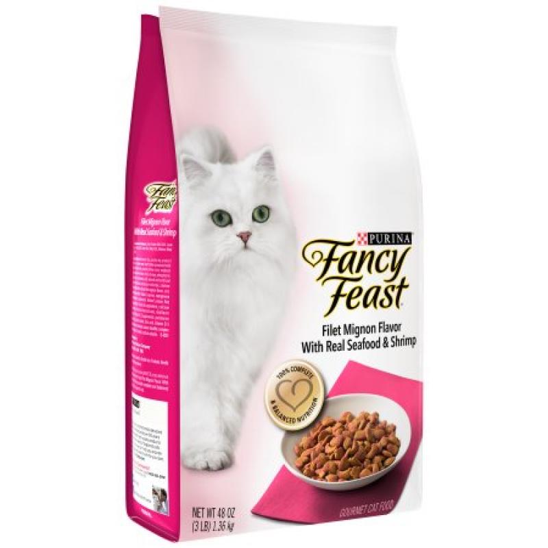 Purina Fancy Feast Gourmet Dry Cat Food Filet Mignon Flavor With Real Seafood & Shrimp 3 lb. Bag