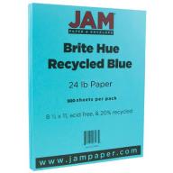 JAM Paper Bright Color Paper, 8.5 x 11, 24lb Brite Hue Blue Recycled, 500 Sheets/Ream