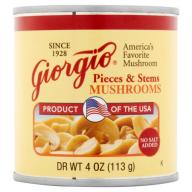 Giorgio Pieces & Stems No Salt Added Mushrooms 4 Oz Can