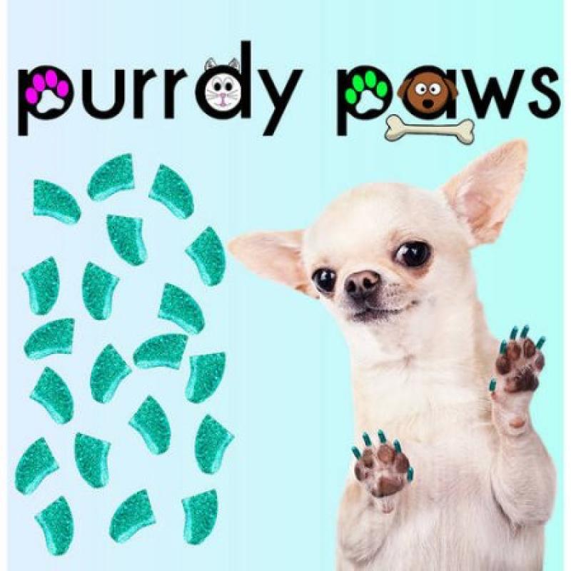 Purrdy Paws Soft Nail Caps for Dogs, 40-Pack, Seafoam Glitter