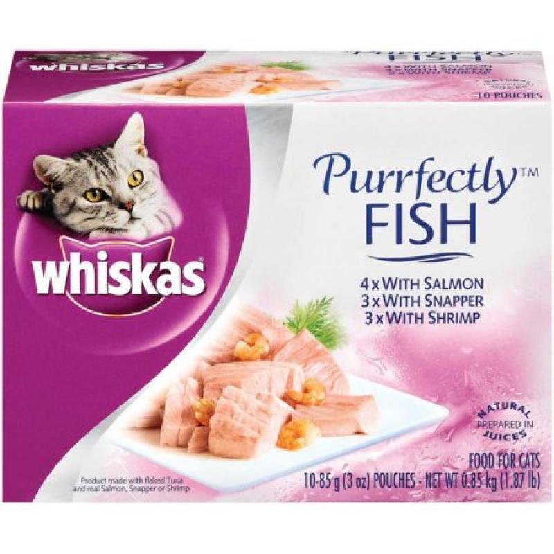 WHISKAS PURRFECTLY Fish Variety Pack Wet Cat Food, Featuring Salmon 3 Ounces (10 Count)