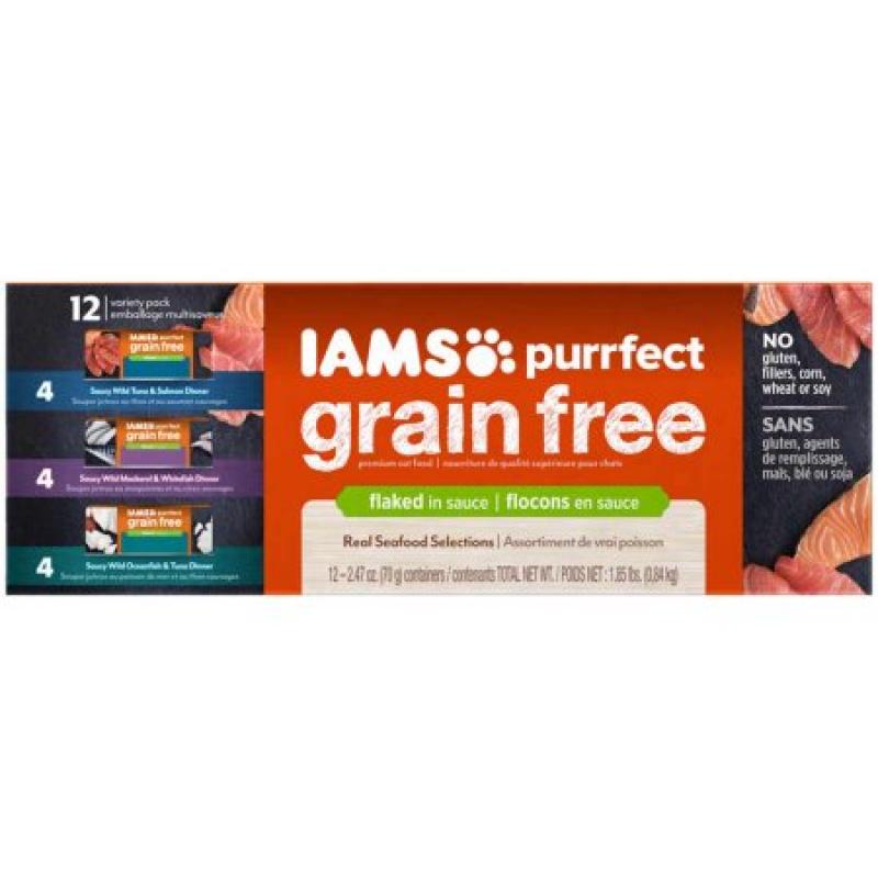 IAMS PURRFECT Grain Free Flaked in Sauce Variety Pack Canned Cat Food 2.47 Ounces (Pack of 12)