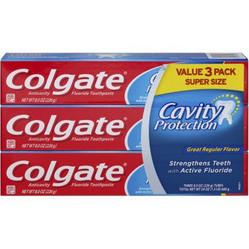 Colgate Cavity Protection Fluoride Toothpaste Regular Flavor - 3 PK, 8.0 OZ