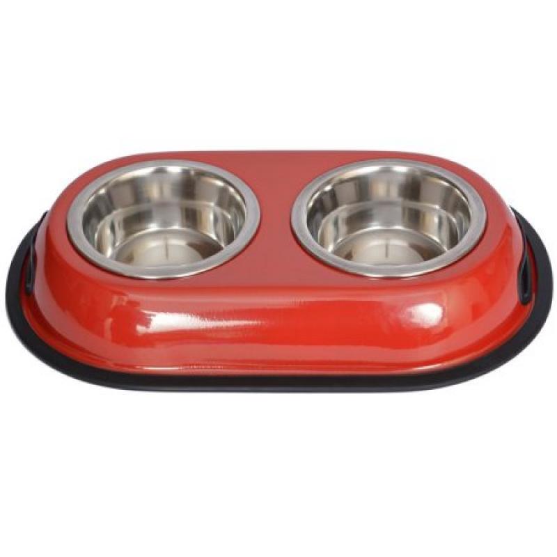 Iconic Pet Color Splash Stainless Steel Double Diner (Red) For Dog/Cat, 1/2 Pt, 8 Oz, 1 Cup